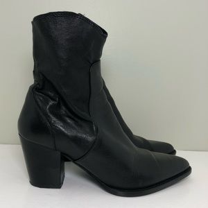 Zara genuine black leather western pointed booties 38